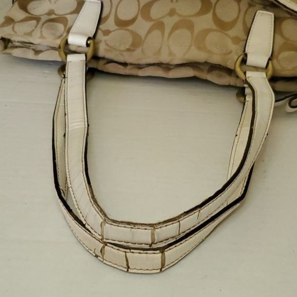 12CM COACH SHOULDER TOTE BAG KHAKI IVORY SIGNATURE JACQUARD HANDBAG PURSE WOMENS - Picture 10 of 13